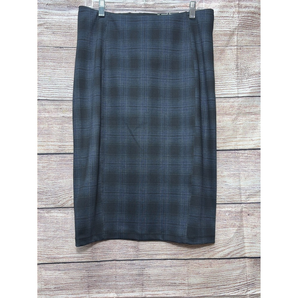 Liverpool Los Angeles Reese Hi-Rise Skirt Blue Black Plaid Pencil Size 12/31 NEW